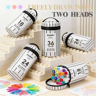 Forfeel 12/18/24/36/48/60/80/108/120色双头马克笔套装，油性彩色马克笔，适用于学生艺术、绘画、素描、涂色、儿童