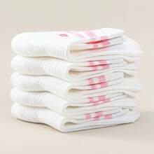 5 Pairs Of Children's Socks With White Striped Numbers 67 Printed Short Socks, Student Style Casual Breathable Short Tube Socks, Mid Tube Socks