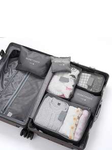 6pcs Travel Luggage Organizer Bags, Foldable Packing Cubes, Shoe Bag, Underwear Bag - Grey - View 10