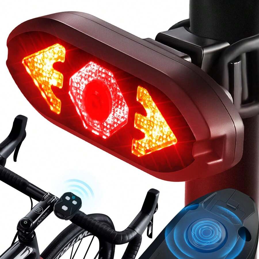 Luz Trasera de Bicicleta con Intermitentes,Direccionales para Bicicleta con Alarma de Giro de 120dB,Control Remoto Inalámbrico,5 Modos de Luz,Recargable USB,Inclinación Ajustable,Ciclismo Segu ridad - A - Ver 1
