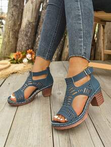 Women's Beige Cut-Out Block Heel Sandals 2026 - Retro Lace-Up Ankle Strap Summer Shoes - Breathable Casual Mid Heel Mules,11Retro Wooden Heel Sandals For Women - Breathable Cut-Out Design White Summer Shoes - Comfortable Chunky Heel Ankle Strap Wedges,Women's Strappy Cut-Out Heeled Sandals - Beige Casual Shoes For Daily Wear - Comfortable Walking Shoes With Adjustable Buckle,Bohemian Summer Sandals With Block Heel - Beige Beach Wedding Guest Shoes - Elegant Cut-Out Designer Heels For Women,Chunky Heel Mule Sandals With Ankle Strap - Women's Fashion Breathable Shoes - Neutral Color Shoes To Match Dresses & Jeans - 藍色 - 查看 2