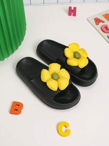 1 Pair Women's Casual Plant Vacation Thong Slippers, Outdoor Party Home Summer Thick Soft DIY Breathable Flip Flops - Black - View 2