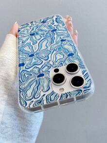 1pc Fashionable Full-Screen Blue Ripple Floral Painted Transparent Airbag Anti-Drop Phone Case Compatible With Samsung/ XS/XS Max/XR/11/12/13/14/14 Plus/15/15 Plus/16/16 Plus/7/8 Plus/17/17 Pro And Other Phone Models - Multicolor - View 4