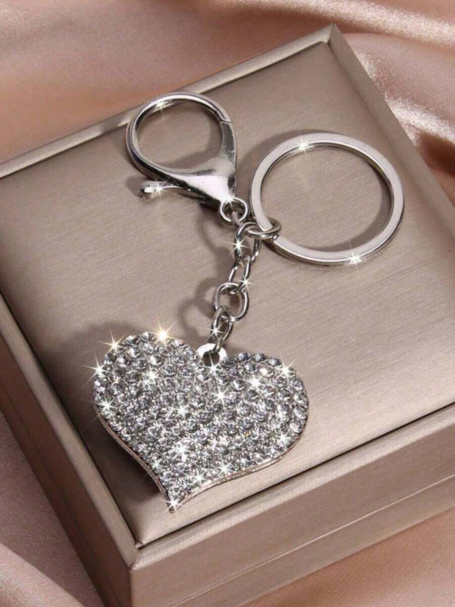 1 Stück eleganter & niedlicher Schlüsselanhänger aus Zinklegierung mit Vollbesatz an Strass, geeignet für alle Jahreszeiten - Silber - Übersicht 1