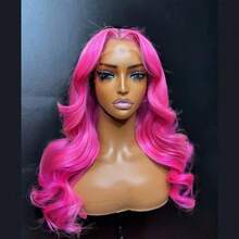 Hot Pink Body Wave Wig 13X4 Body Wave Wig HD Lace Frontal Wigs Red Glueless Pre Plucked Heat Resistant Fiber Hair 28 Inch Christmas Wig Synthetic Lace Front Wig Beginner Friendly For Women - 玫紅色 - 查看 9