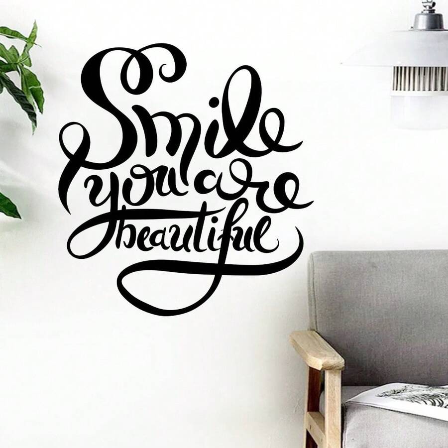 1pc "Smile You Are Beautiful" Wall Sticker - Positive Affirmation Self-Adhesive Decal, Suitable For Nightstand, Mirror And Bedroom Wall, Mood-Boosting Gift - Inspirational Quote Sticker, Removable, Peel And Stick Decor For Girls Room And Dorm Bathroom Mirror - Daily Uplifting Reminder Lettering, Self-Adhesive PVC Sticker For Vanity, Bedroom And Office Corner - Multicolor - View 1