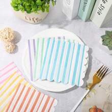 Whaline 120 servilletas de cóctel fesadas en colores pastel 6 servilletas de papel de helado de rayas mixtas para verano cumpleaños baby shower decoración de fiesta - Pastelconpatronesderayas - Ver 5