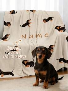 Personalized Dachshund Blanket - Customizable With Name/Text And Dachshund Patterns (Tail And Various Poses) - Soft And Comfortable Bedding Suitable For Large, Small To Extra Large Pets - Pet Bedding Gift, Optional Name Tag. Customizable Dog/Cat Name Blanket, Personalized Dog/Cat Name Blanket With Paw Print/Fishbone Pattern, Pet Birthday Gift, Pet Housewarming Gift. - Yellow - View 2
