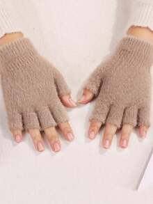 1/2 Pair Unisex Fluffy Solid Color Fingerless Gloves, Warm Knitted Wrist Mittens Suitable For Outdoor Sports, Office, School, Daily Wear In Autumn/Winter - Multicolor - View 3