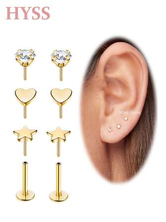 1 Pair Of 316L Stainless Steel Threadless Stud Earrings Push In 20G Studs Lip For Women Men Flat Back Cartilage Earrings Helix Tragus Stud Earrings Conch Medusa Piercing Jewelry Post 6mm