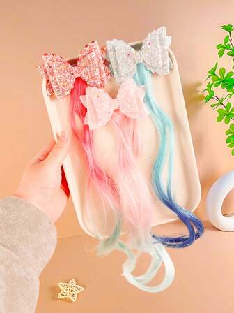 1/2/3/4pcs Women Ombre Bowknot Hair Clips Colorful Curly Hair Accessories