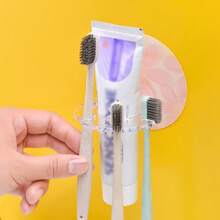 Pink Strong Suction Toothbrush Holder With Toothpaste Storage, Bathroom & Shower Mount Organizer Rack For Family And Travel - 粉色 - 查看 4