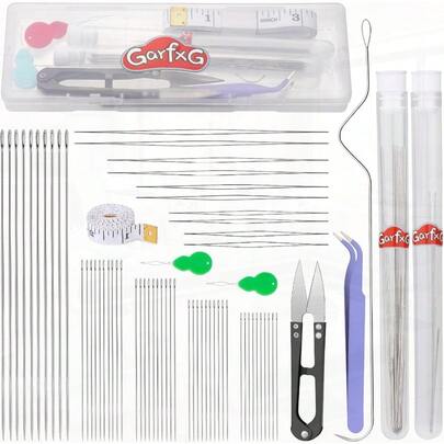 GarfxG - Juego de agujas de abalorio 50 agujas de abalorio de semillas rectas 10 agujas plegables de abalorio de ojos grandes con agujas curvadas para hacer joyas bordado de abalorio y