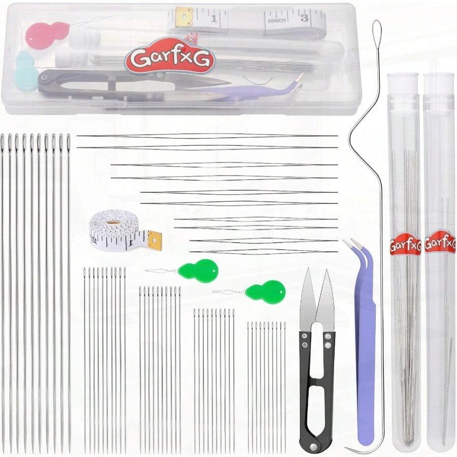 GarfxG - Juego de agujas de abalorio 50 agujas de abalorio de semillas rectas 10 agujas plegables de abalorio de ojos grandes con agujas curvadas para hacer joyas bordado de abalorio y - pago - Ver 1