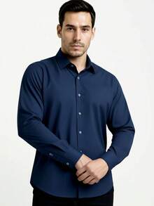 Men's Slim-Fit Striped Shirt For Formal Occasions. - 藏蓝色 - 查看 4