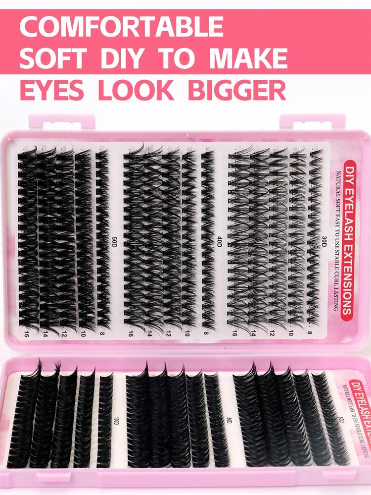 570pcs Eyelash Extension Kit, DIY Eyelash Extension Set, Individual Lash Cluster, D-Curl Eyelash Extension Kit, Includes Glue, Sealant And Eyelash Extension Tools, Suitable For Daily Use, Travel, Beginners, Weddings, Dates, Parties, Holidays, Also Great For Christmas/Halloween/Gifts - Black - View 5
