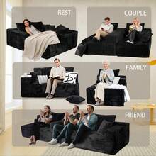NIZULA FOAM 106"L Shape Sofa,(Black) Modern Modular Couch For Living Room Bedroom,No Assembly Required, Ready To Use, Comfy Plush Corduroy Fabric ,Sofa De Sala,Couch,Sofa Cama,Muebles Para Sala, Inflatable Chair, Couch For Living Room, Couch, Sofa De Sala, Recliner Chair, Furniture,(The Pedals Is Available Separately Or To Pair With The Sofa) - Black Right Facing Chaise - 查看 8