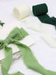 1 Roll/3 Rolls 4cm*500mm DIY Handmade Tassel Chiffon Ribbon, Fringe Ribbon, Suitable For Wedding Invitations, Bridal Bouquets, Gift Wrapping, DIY Crafts, Bow Making, Party Decorations And Home Decor - Dark Green - View 3