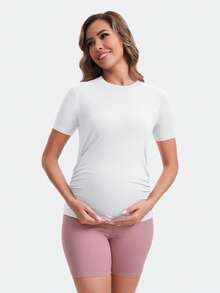 TELALEO 4 PACK Women's Maternity Tops Side Ruched Tunic T-Shirt Pregnancy Clothes - Multicolor - View 2