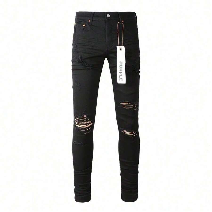 PUEPLEPurplePUR Jeans Pantalones Jeans rasgados American High Street Pantalones de denim rasgados negros para hombres con estilo Distressed Skinny Jeans Vestir casual Ropa De Hombre Ropa de hombre Pantalones De Hombre - Negro - Ver 1