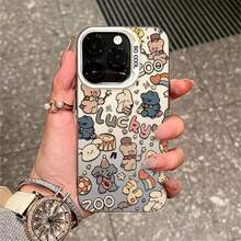 Kawaii Lucky Cute Cartoon Animal Phone Case For  13/14/15/16 - Shockproof Cover, Whimsical Playful Pattern Design - Multicolor - Ver 2