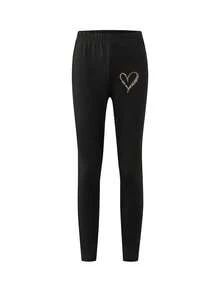 Korean Style Fashion Leopard Print Heart Graphic Short Sleeve Top And Leggings Set, Suitable For Spring/Summer Outfits, Girls/Teen Girl Style - Multicolor - View 5