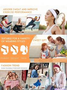 20条装随机款式防滑发带 - 吸湿排汗弹力发带，女士发带，多色运动款，弹力吸汗；瑜伽、发饰，随机款式，时尚运动发带，1/4/8/12/20条装柔软弹力布发带，适合锻炼、瑜伽、跑步 - 彩色 - 查看 8