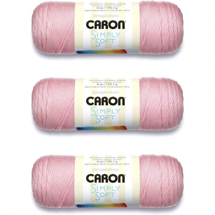 Caron Simply - Hilo rosa suave suave - Paquete de 3 unidades de 170 g 6 oz - Acrílico - 4 Medianos Worsted - 315 yardas - Tejer Crochet - Rosasuave - Ver 1