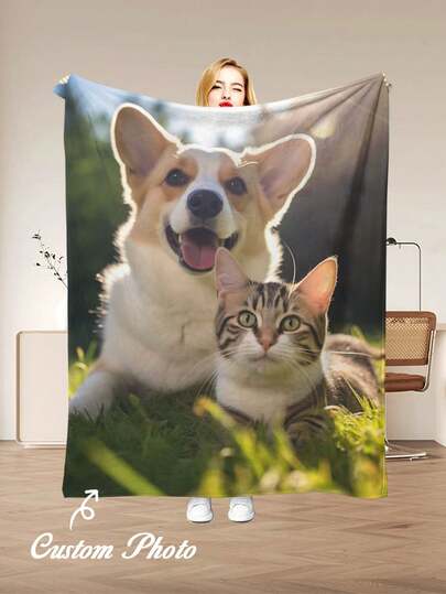 SRH Manta personalizada con foto, patrón de perro o gato, manta con foto de mascota, disponible en varios tamaños, material de franela suave, se puede agregar texto personalizado. Cálida y cómoda para mascotas, adecuada para perros y gatos. Regalos personalizados