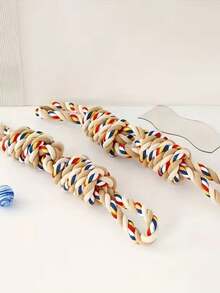 1 pieza Juguete interactivo de cuerda de algodón para tirar de la de perros, juguete de cuerda anudado para masticar y limpiar los dientes para mascotas de raza mediana/grande - Multicolor - Ver 11