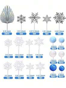 44个或12个雪花蛋糕装饰，蓝色雪花蛋糕装饰，蓝色球形蛋糕装饰，生日派对冰雪主题蛋糕装饰，洗礼婚礼装饰用品（请勿让装饰物直接接触蛋糕（包括球体表面）。请配合白色管子使用。） - 藍色雪花 - 查看 6