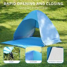 1 Bộ Lều Cắm Trại Bãi Biển Lớn, Lều Che Nắng Tự Dập, Mái Che Hồ Bơi Di Động, Ô Tự Động Chống Tia UV UPF 50+, Sàn Mở Rộng Cho 3-4 Người, Kèm Túi Mang Và Cọc Cắm, Dễ Dỡ Lắp Đặt, Thích Hợp Cho Câu Cá, Dã Ngoại, Công Viên và Du Lịch Ba Lân - Nhiều màu - Xem 4