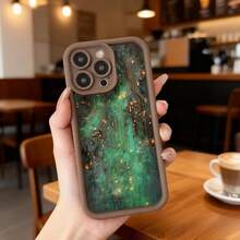 Funda para telefono con borde negro y diseño de circuito verde brillante con puntos dorados ideal para uso diario en cafeterias y espacios modernos,Aplicable a los teléfonos de la serie Apple y Galaxy - Café integral - Ver 2
