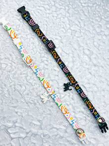 可调节涂鸦宠物项圈，涤纶材质，带装饰吊坠，适合猫狗户外及日常佩戴 - 彩色 - 查看 6