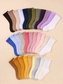 10双装儿童随机颜色弹力运动袜，时尚百搭的中筒袜，宽松袜口设计，透气亲肤无缝袜，男女童均适用 - 彩色 - 查看 4