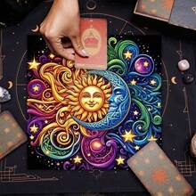 1pc Tarot Card Tablecloth Sun Moon Altar Cloth Divination Meditation Tarot Card Mat Spiritual Oracle Card Mat - Black - View 3