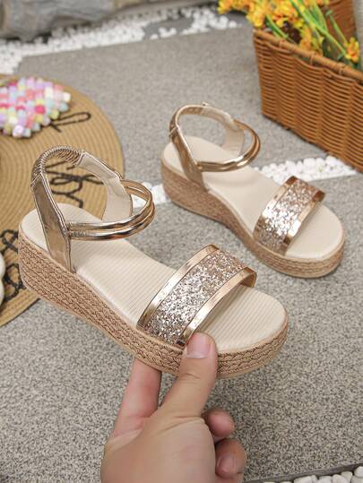 1 Pair Girls' Comfortable Platform Wedge Heel Slip-On Sandals, Suitable For Outdoor, Daily Wear, And School In Summer