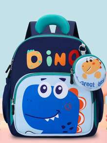 One Piece Of Zippered, Color-Block Cartoon Dinosaur/Unicorn Backpack With A Small Attached Pouch, Featuring Comfortable And Adjustable Shoulder Straps. It Meets Basic Storage Needs, Holding Items Such As Tissues, Keys, And A Coin Purse. Suitable For Teenagers, And Ideal For Outings, Commuting, Short Trips, And Everyday Use. A Perfect Holiday Gift.