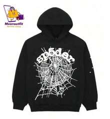 Black Hoodie |     Spider Web Graphic, 2000s Streetwear  Thickened Hooded Pullover With Pockets - màu đen - Xem 3