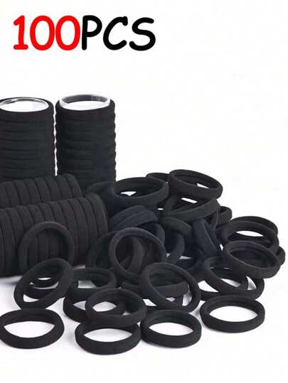 Set de 100 piezas/50 piezas/1 pieza de Gomas elásticas para el cabello negras, accesorios de cabello simples y elegantes adecuados para coleta, trenza, uso diario y al aire libre, para todas las estaciones, bandas de goma para el cabello, scrunchies, accesorios para la cabeza