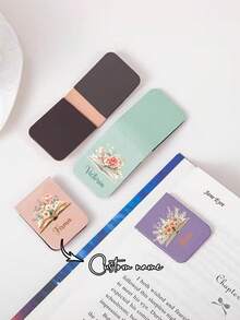 1pc Personalized Custom Magnetic Leather Bookmark, Custom Children's Bookmark, Book And Flower Patterns, Library Bookmark, Personalized Gift, Ladies Bookmark, Custom Bookmark, Teacher Gift Magnetic Name Bookmark, Birthday Flower Bookmark (Can Engrave Name), Gift For Her, Gift For Book Lovers, Bridal Gift, Valentine's Day Gift, Back-To-School Season Gift