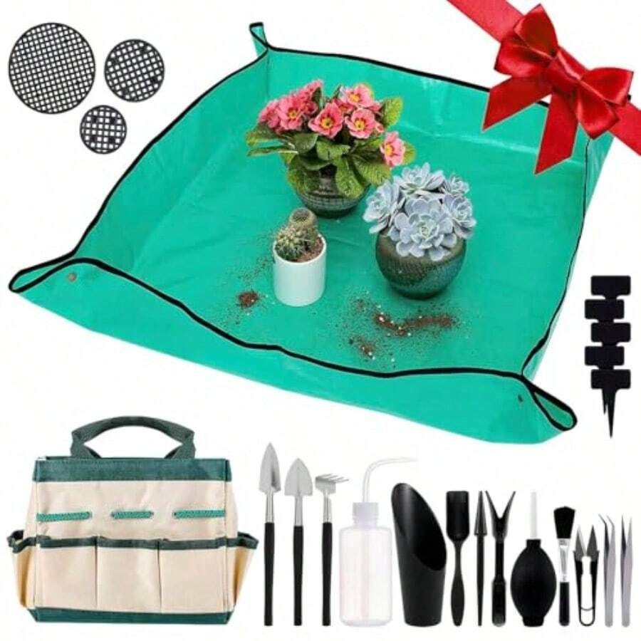 Juego de 44 herramientas para suculentas 39.5 pulgadas para plantas de interior y 19 bolsas de herramientas de mano para jardinería suministros de trasplante de plantas de jardín para mujeres - Multicolor - Ver 1
