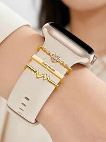 Personalized Watch Band Charms Set, Custom Engraved Name Bar & Heart Charm, Heart & Love & Pulse Design, Engraved Gift For Women Girls, Valentine's Day Jewelry Accessory,Birthday, Anniversary, Valentine's Day, Couple Gift, Cute Watch Decoration - Multicolor - View 11