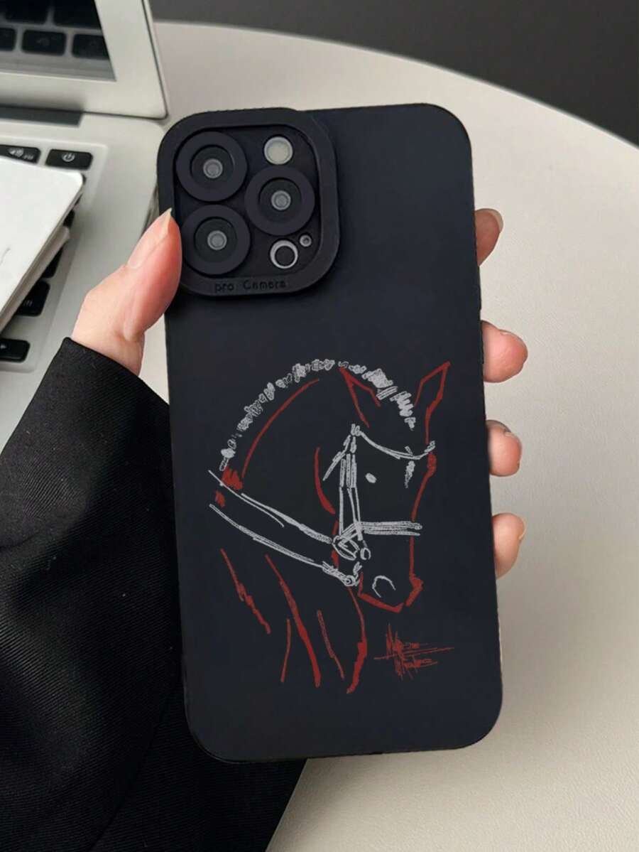 1pc Black Horse Logo Design Phone Case Compatible With IPhone 11, 11 Pro, 11 Pro Max, 12, 12 Pro, 12 Pro Max, 13, 13 Pro, 13 Pro Max, 14, 14 Pro, 14 Plus, 14 Pro Max, 15, 15 Pro, 15 Plus, 16, 16 Pro, 16 Pro Max, 16 Plus, 17, 17 Pro, 17 Air, 17 Pro Max - Black - View 1