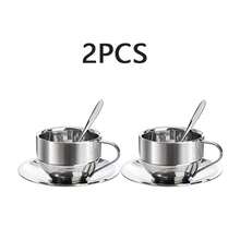 4pcs/Set Stainless Steel Coffee Cups And Premium Cappuccino Cups With Spoons And Saucers, Suitable For Coffee And Tea Lovers