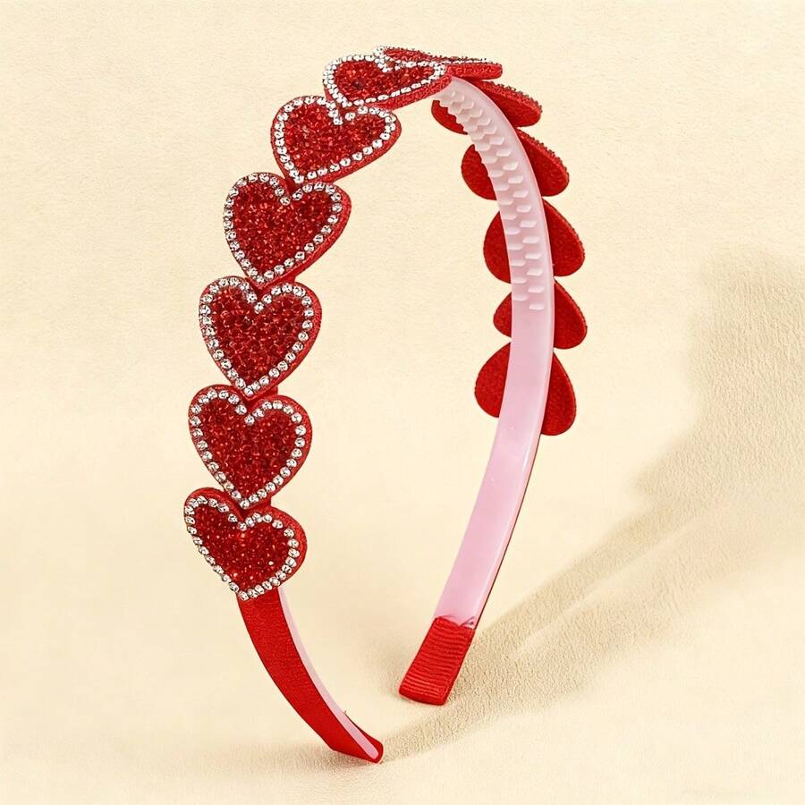1pc Sparkly Heart-Shaped Rhinestone Headband, Adorable Valentine's Day Themed Hair Accessory For Cute Hairstyle Decoration, Perfect Gift For Women Z29O - Đỏ - Xem 1