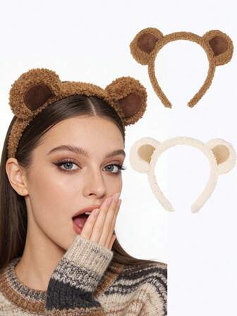 1pc Fashionable Cartoon Plush Bear Ear Headband Animal Ear Hair Hoop Headpiece