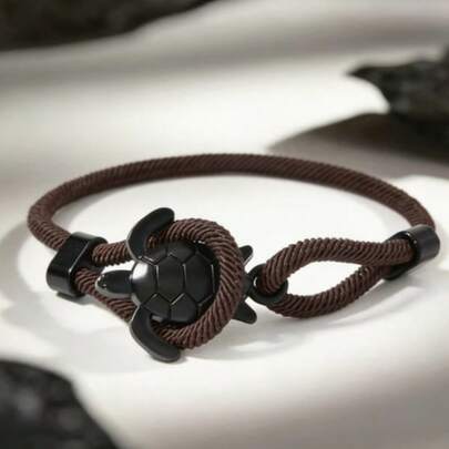 1 pieza Pulsera ajustable de tortuga marina para hombres, pulsera de cuerda con temática de playa y surf, accesorio casual con tema oceánico, adecuado para uso diario y como regalo