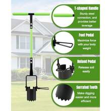 Joyhalo - Herramienta para macetas mango largo base dentada de 30 pulgadas herramienta de césped 5 en 1 cortador de césped herramienta para enchufar zacate deshierbe trasplante excavador de - Verde - Ver 3