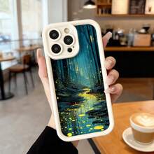 Cubierta de teléfono con diseño de bosque mágico azul y amarillo para iPhone 14 Pro Max resistente a golpes ideal para uso diario en cafeterías y espacios urbanos,Aplicable a los teléfonos de la serie Apple y Galaxy - Café integral - Ver 4